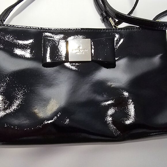 Kate Spade Black Patent Leather Bow Crossbody Purse - Picture 4 of 7